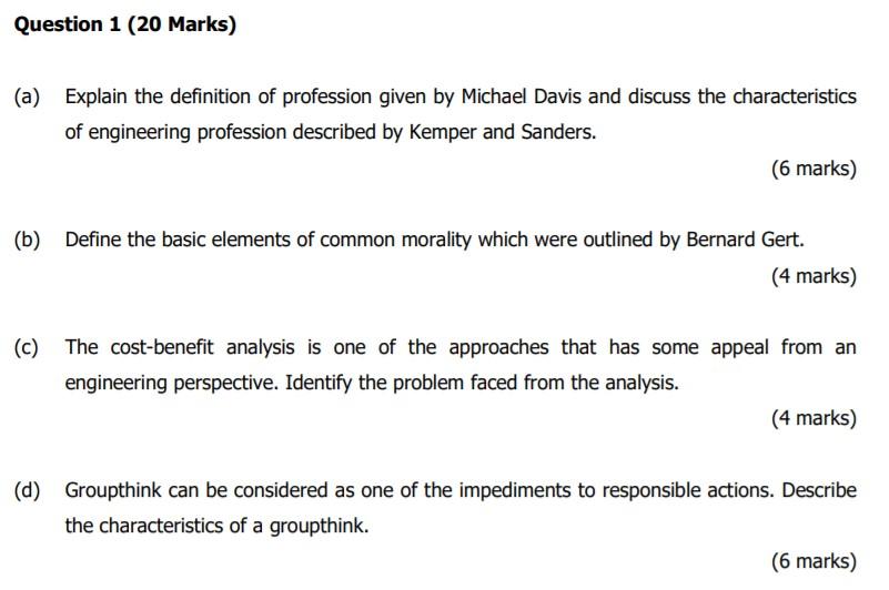Solved Question 1 (20 Marks) (a) Explain the definition of | Chegg.com