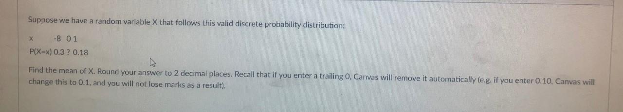 Solved Suppose we have a random variable X that follows this | Chegg.com
