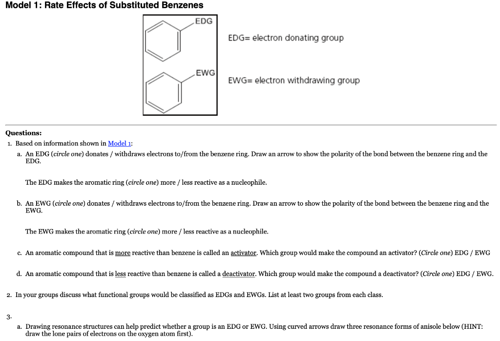 Solved Model 1 Rate Effects Of Substituted Benzenes Edg Chegg Com