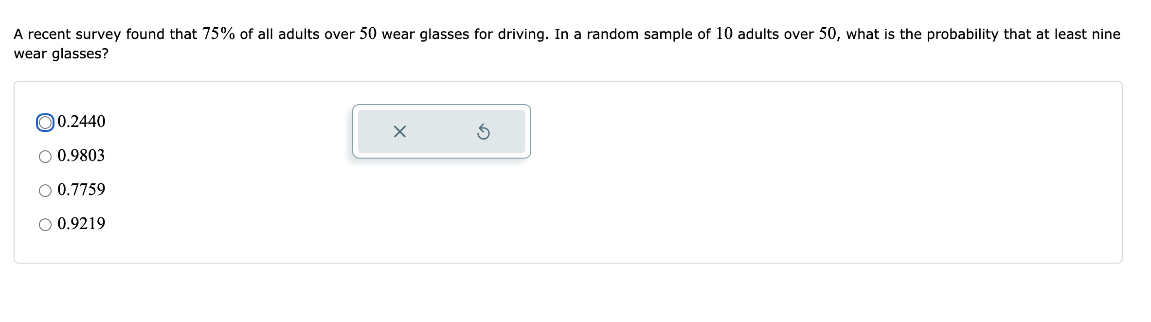 Solved A recent survey found that 75% of all adults over 50 | Chegg.com
