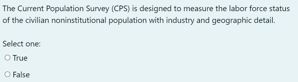 Solved The Current Population Survey (CPS) Is Designed To | Chegg.com