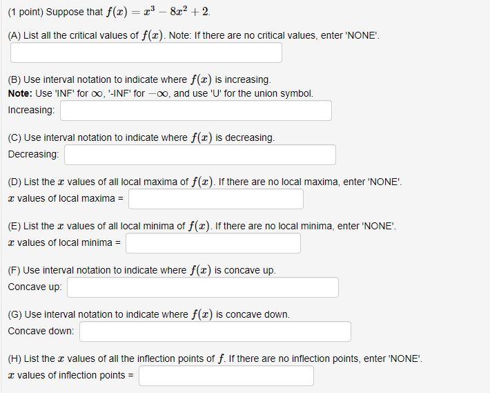 Solved (1 point) Suppose that f(x)=(x+6)(x−4)2. (A) List all
