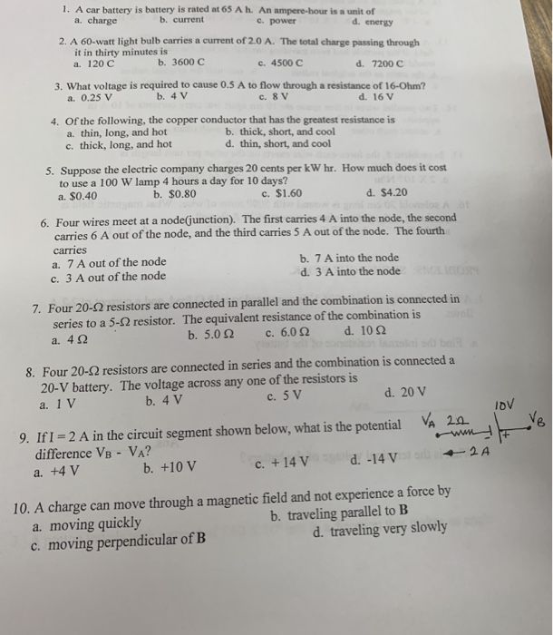 Solved 1. A car battery is battery is rated at 65 A h. An
