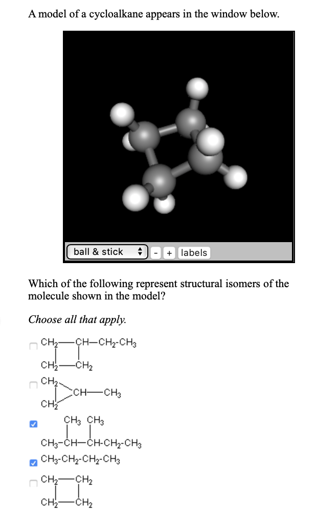 A model of an alkane appears in the window below. | Chegg.com