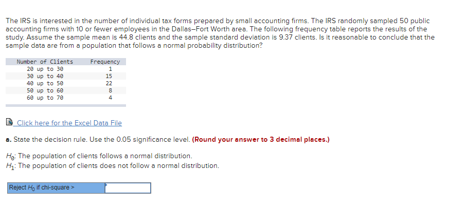 Solved The IRS is interested in the number of individual tax | Chegg.com