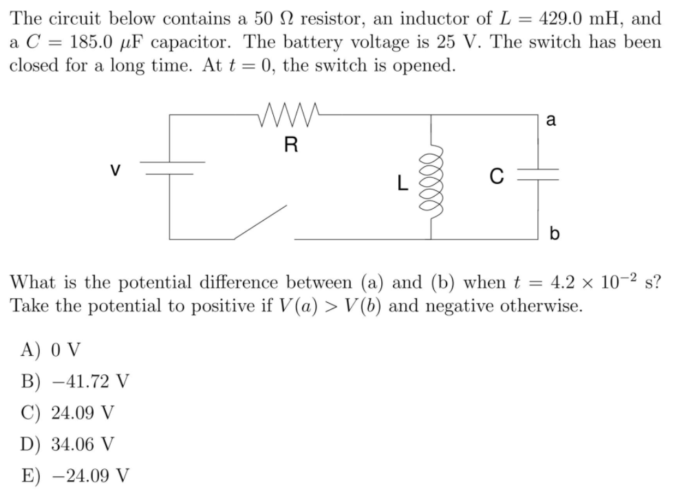 Solved The circuit below contains a 50 12 resistor, an | Chegg.com