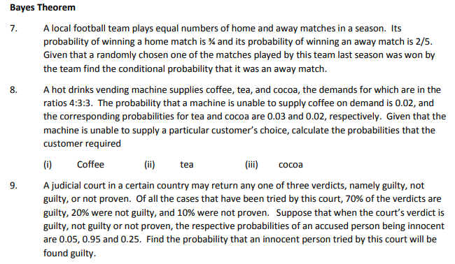 Solved Bayes Theorem 7. A Local Football Team Plays Equal | Chegg.com