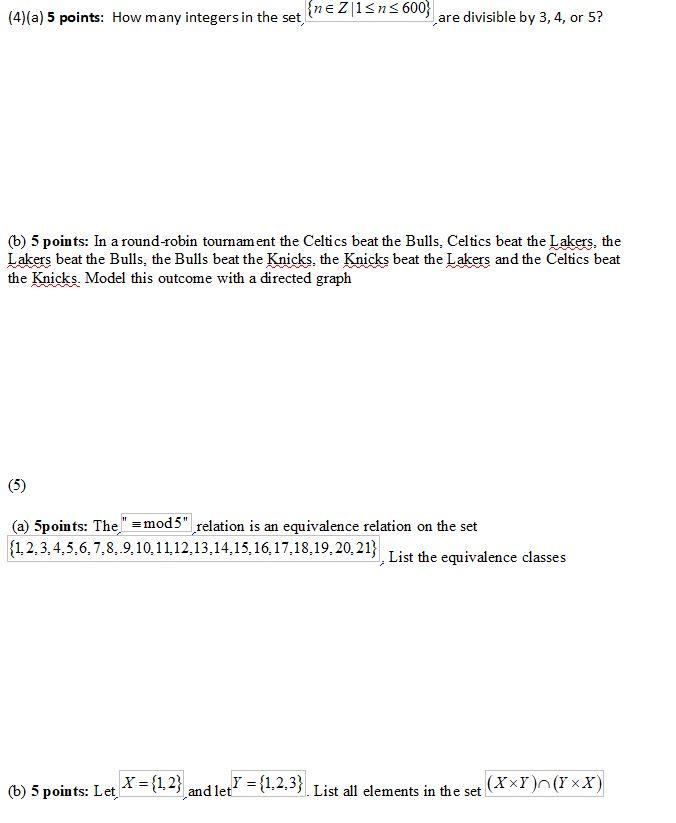 Solved (4)(a) 5 points: How many integers in the set {ne | Chegg.com