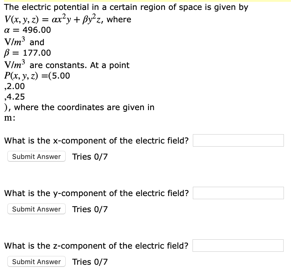 Solved The Electric Potential In A Certain Region Of Space