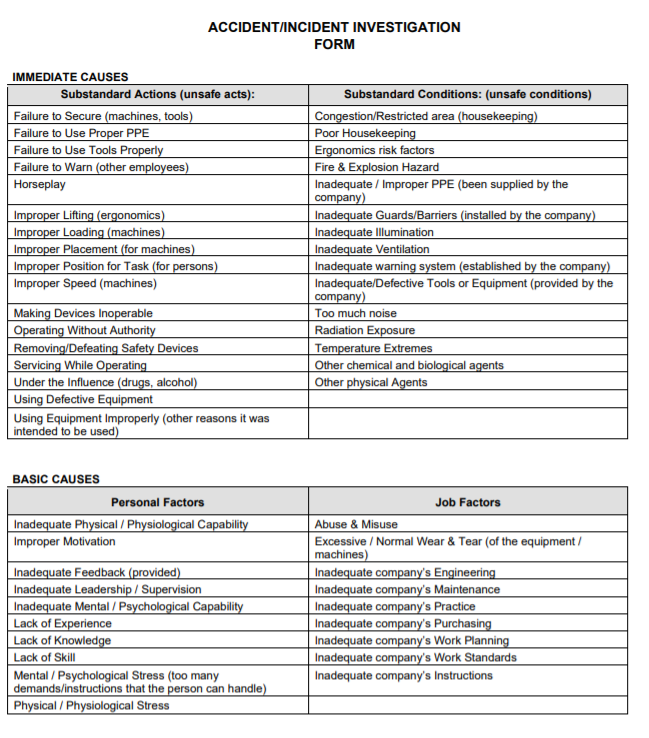 Incident Investigation Questions