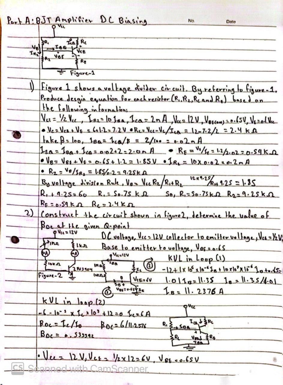 Part A:BJT Amplifier DC Biasing No. Dato 1) Figure 1 | Chegg.com