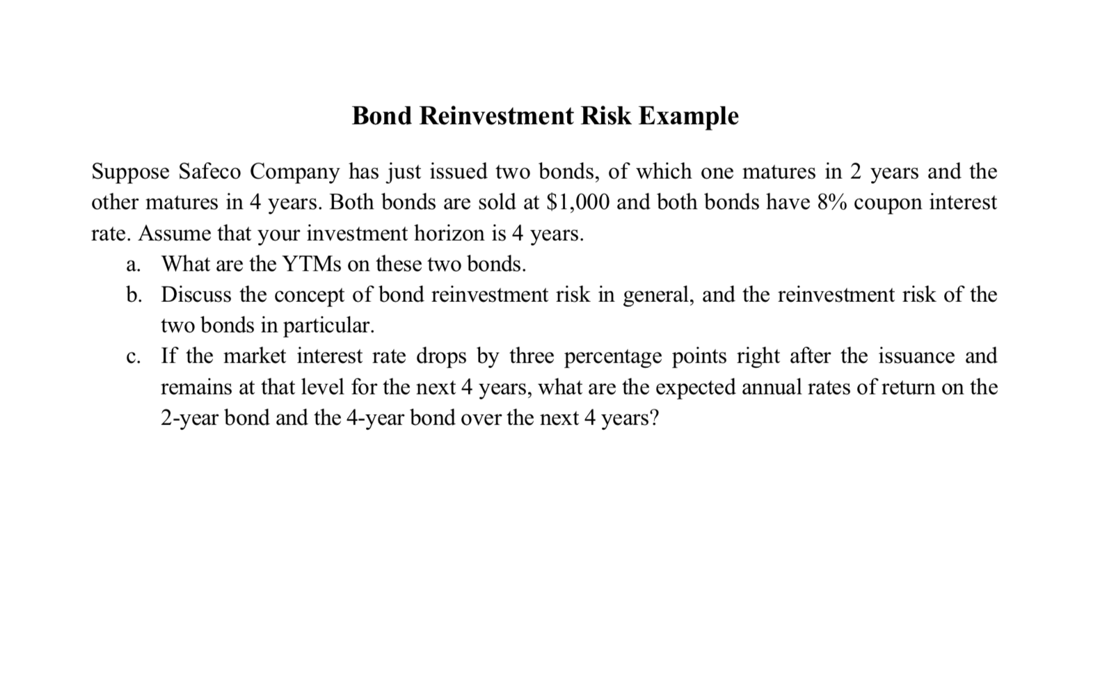 Solved Bond Reinvestment Risk Example Suppose Safeco Company | Chegg.com