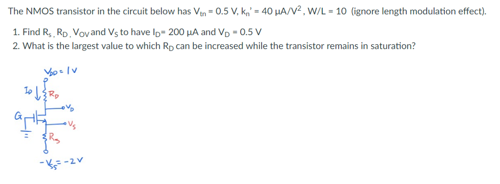Solved The NMOS transistor in the circuit below has Vtn-0.5 | Chegg.com