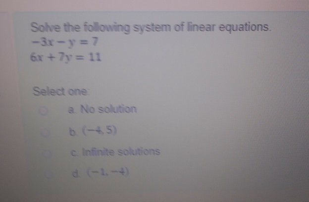 Solved Solve The Following System Of Linear Equations Select | Chegg.com