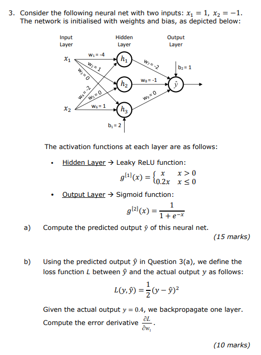 3. Consider the following neural net with two inputs: | Chegg.com