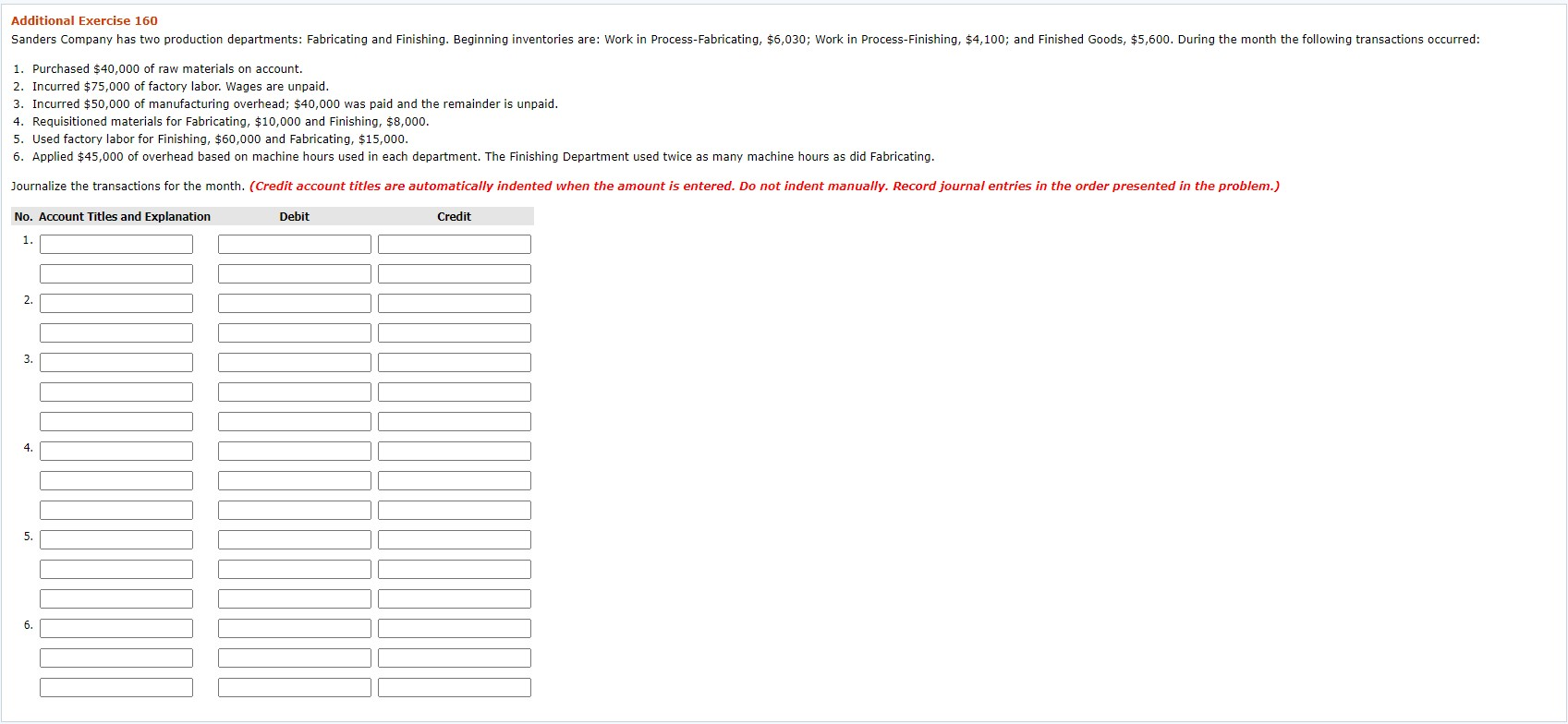 Solved Additional Exercise 160 Sanders Company has two