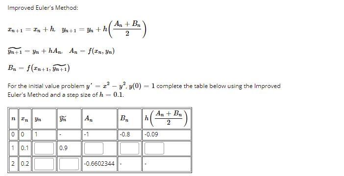 Solved Improved Euler's Method: In+1 = In +h, Yn+1 = yn +h | Chegg.com