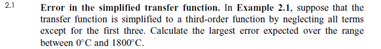 Solved EXAMPLE 2.1 Transfer function of a thermocouple The | Chegg.com