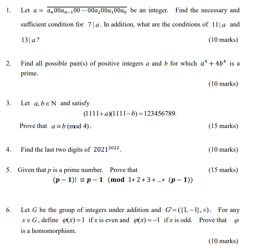 1. Let A=an00an−100⋯00a200a100a0 Be An Integer. Find | Chegg.com