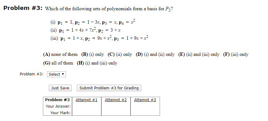 Solved Problem #3: Which of the following sets of | Chegg.com