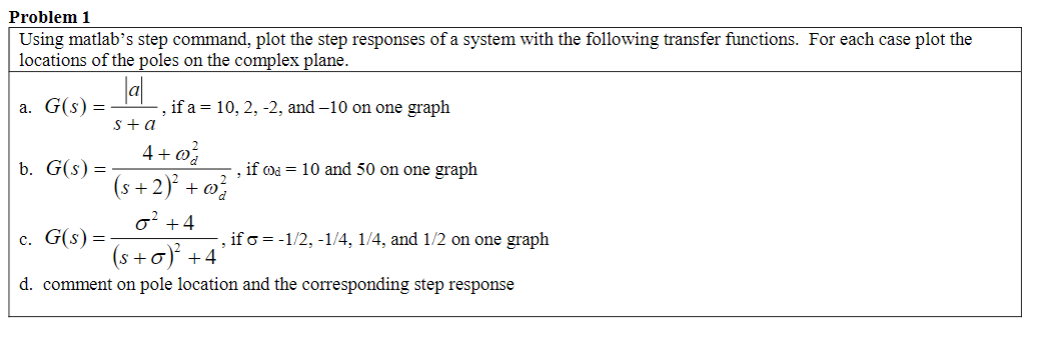 Solved Problem 1 Using matlab's step command, plot the step | Chegg.com