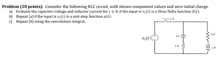 Solved Problem (20 points): Consider the following RLC | Chegg.com