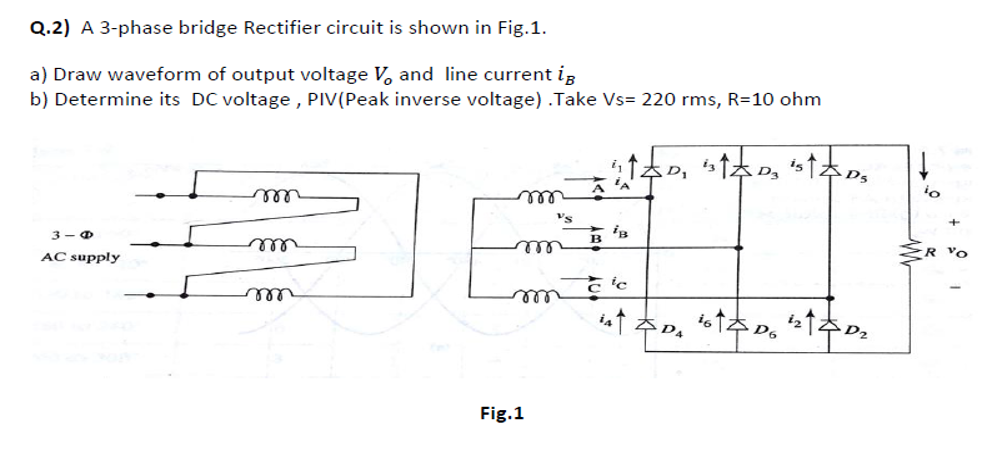 Solved Q.2) A 3-phase bridge Rectifier circuit is shown in | Chegg.com