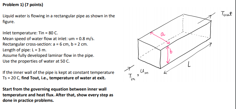 Solved Problem 1) (7 points) Tout Liquid water is flowing in | Chegg.com
