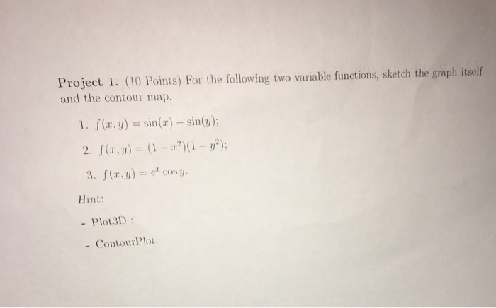 Solved Project 1. (10 Points) For the following two variable | Chegg.com