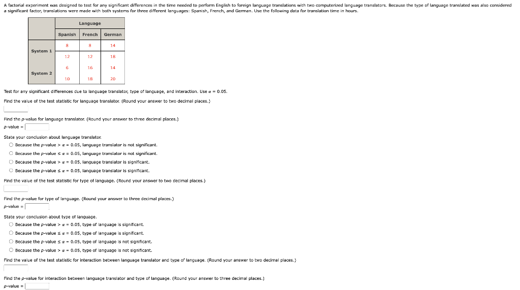 Solved Test for any significant differences due to language | Chegg.com