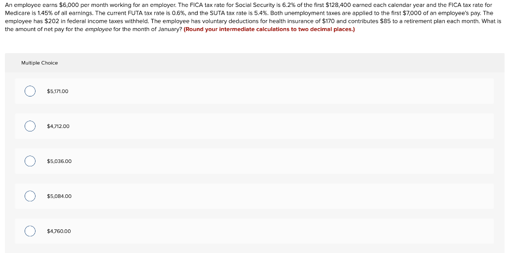 Answered: An employee earns $5,500 per month…