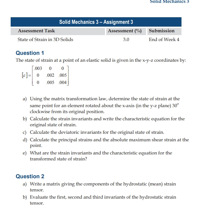 Solved Solid Mechanics 3 Solid Mechanics 3 - Assignment 3 | Chegg.com