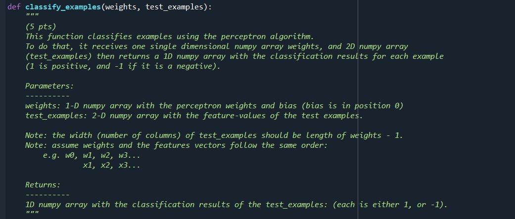 Solved def classify_examples (weights, test_examples): (5 | Chegg.com