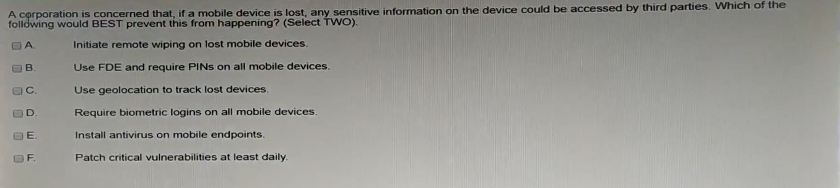 Solved A corporation is concerned that, if a mobile device | Chegg.com
