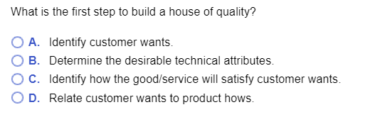 Solved What is the first step to build a house of quality? | Chegg.com