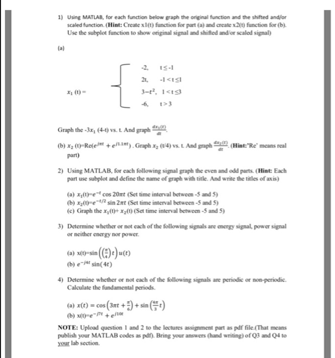 Solved 1) Using MATLAB, for each function below graph the | Chegg.com