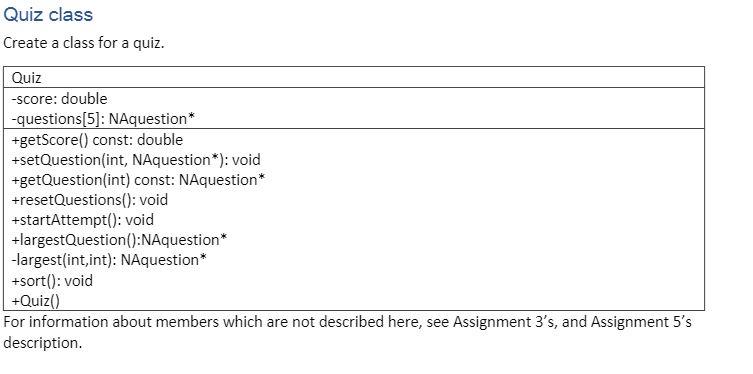 Solved Need C++ Code for the rest of NAquestion.cpp and .h, | Chegg.com