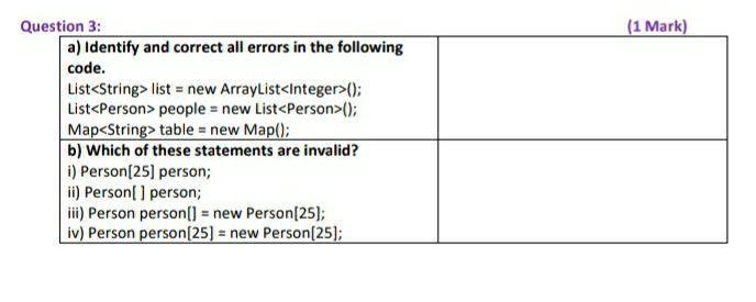 Solved (1 Mark) Question 3: a) Identify and correct all | Chegg.com