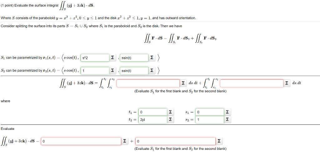 Solved (1 point) Evaluate the surface integral | Chegg.com