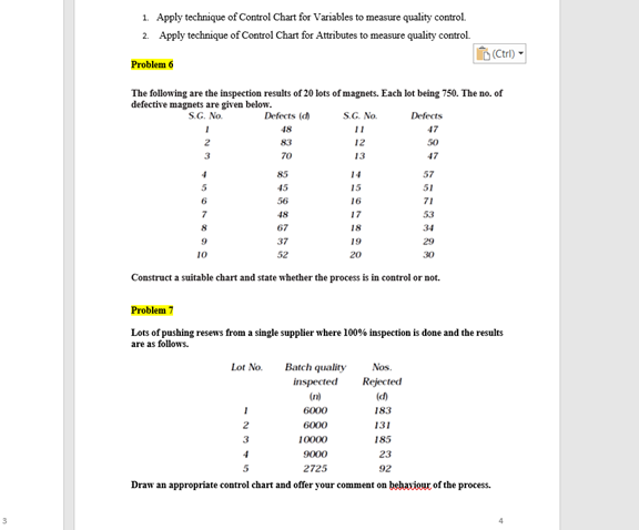 Solved 1. Apply technique of Control Chart for Variables to | Chegg.com