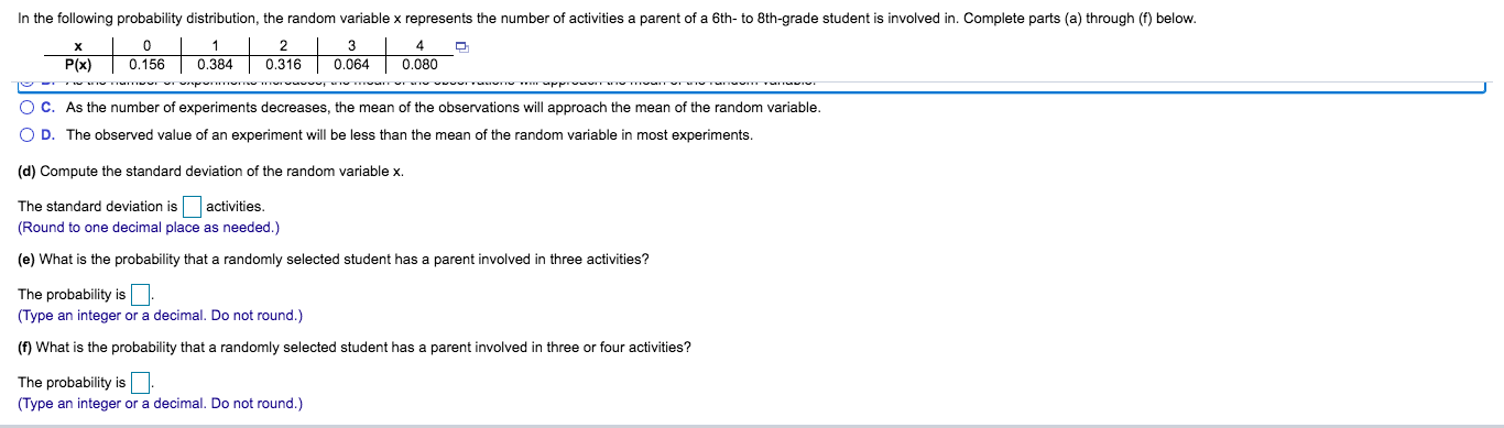 Solved In the following probability distribution, the random | Chegg.com