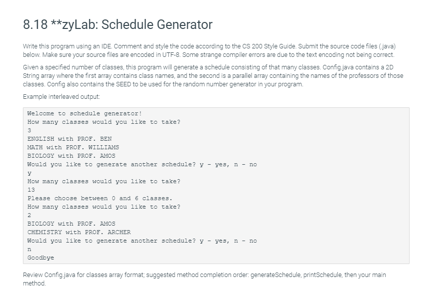 Solved ScheduleGenerator.java import | Chegg.com