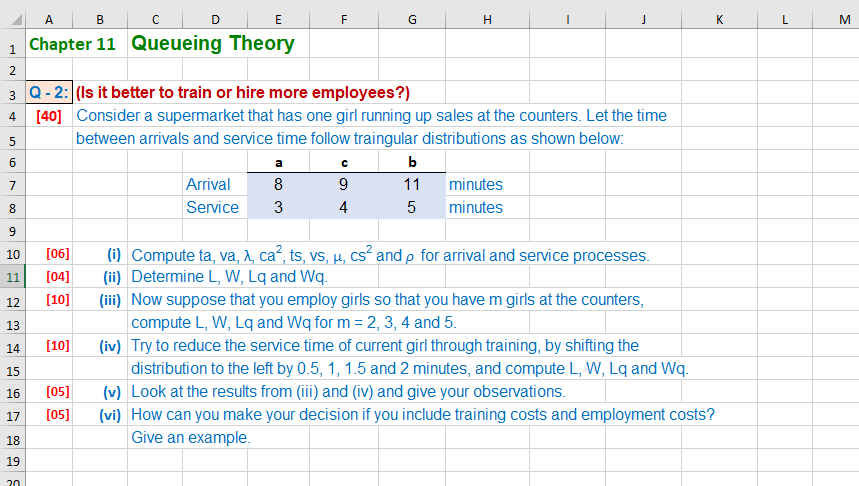 Solved A B C D E F G H I J K L M Chapter 11 Queueing Theory | Chegg.com