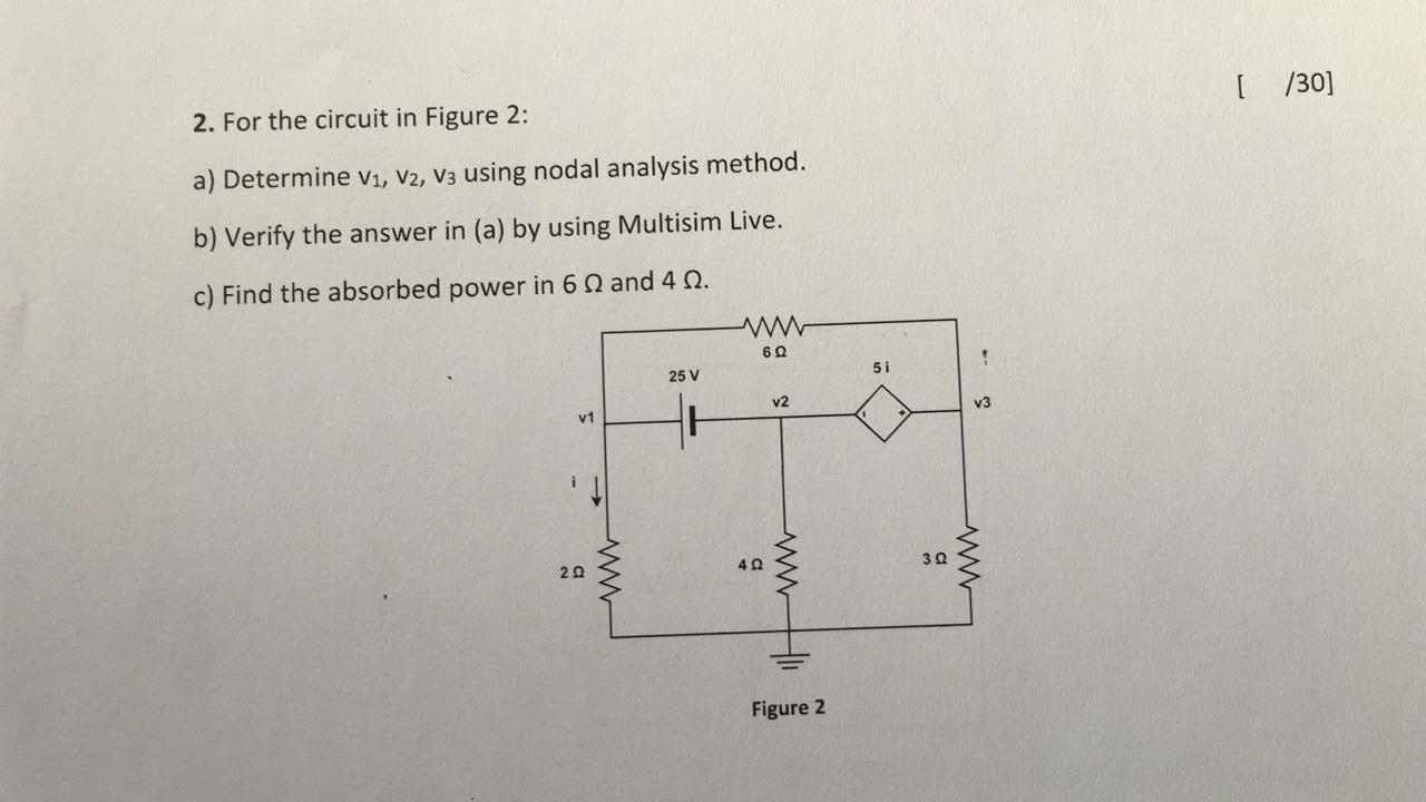 Solved [/30] 2. For the circuit in Figure 2: a) Determine | Chegg.com