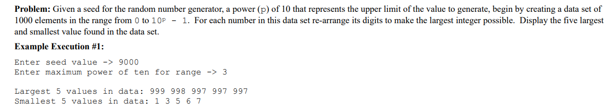 Solved Problem: Given a seed for the random number | Chegg.com
