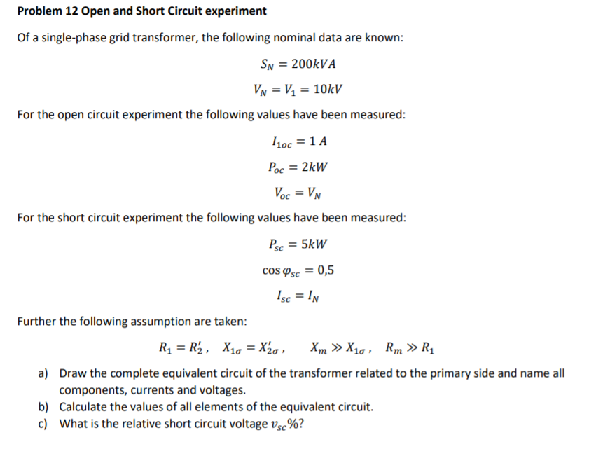 Solved Problem 12 Open and Short Circuit experiment of a