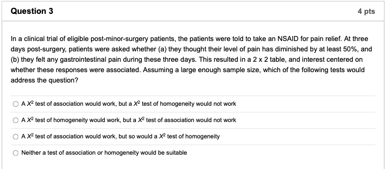 Solved Question 3 4 pts In a clinical trial of eligible | Chegg.com