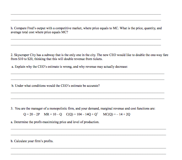 Solved Worksheet 9: Monopoly Student ID: 1. Fred has the | Chegg.com