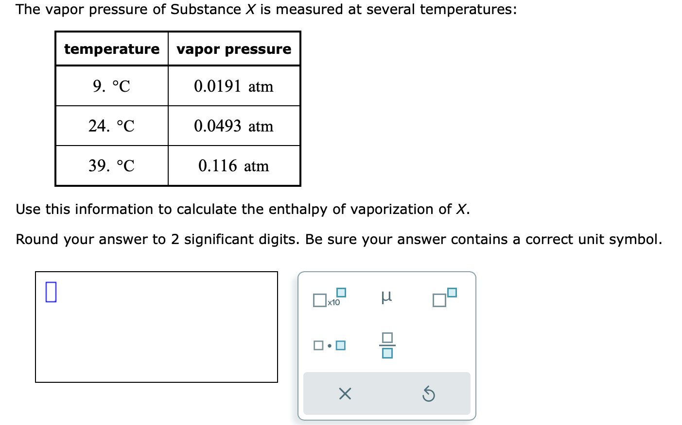 Solved The vapor pressure of Substance X is measured at