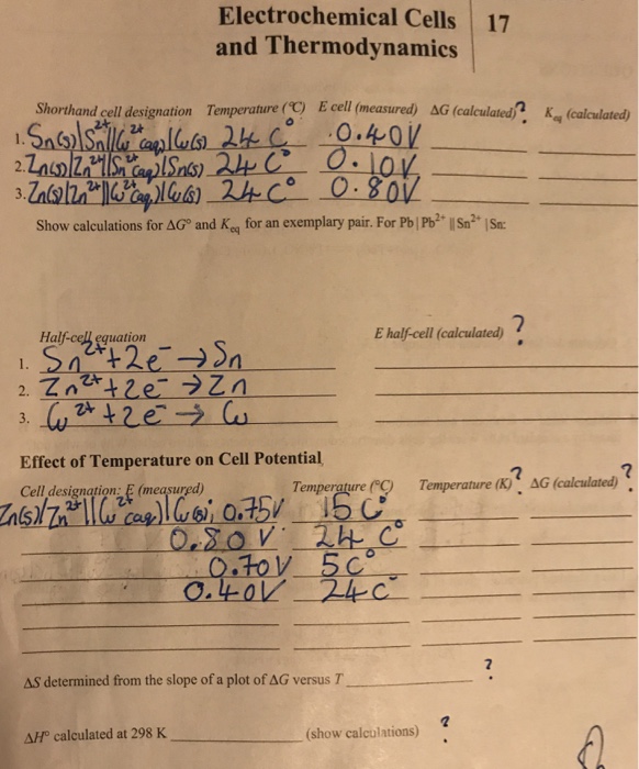 Solved Electrochemical Cells 17 and Thermodynamics Shorthand | Chegg.com